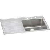 Elkay Lustertone 43" Drop In Single Basin Stainless Steel Kitchen Sink with Drainboard 2 Faucet Holes
