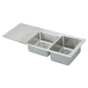 Elkay Gourmet Lustertone Stainless Steel 54" x 22" Double Basin Top Mount Kitchen Sink with Right Primary Bowl and Drain Board 1 Faucet Hole
