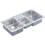 Elkay Gourmet Lustertone Stainless Steel 43" x 22" Triple Basin Top Mount Kitchen Sink 3 Faucet Holes