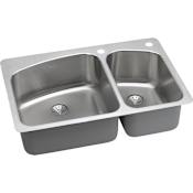 Elkay Lustertone 33" Drop In Double Basin Stainless Steel Kitchen Sink with Basket Strainer 1 Faucet Hole