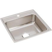 Elkay Lustertone 22" Drop In Single Basin Stainless Steel Kitchen Sink 1 Faucet Hole