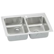 Elkay Gourmet Lustertone Stainless Steel 33" x 22" Double Basin Top Mount Kitchen Sink with 7-7/8" Depth 1 Faucet Hole