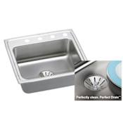 Elkay Gourmet 25" Single Basin 18-Gauge Stainless Steel Kitchen Sink for Drop In Installations - Perfect Drain Assembly Included 1 Faucet Hole