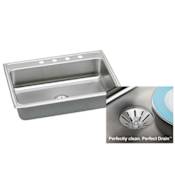 Elkay Gourmet 31" Single Basin 18-Gauge Stainless Steel Kitchen Sink for Drop In Installations with SoundGuard Technology - Perfect Drain Assembly Included 1 Faucet Hole