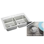 Elkay Gourmet 33" Double Basin 18-Gauge Stainless Steel Kitchen Sink for Drop In Installations with 50/50 Split - Perfect Drain Assemblies Included 1 Faucet Hole