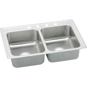 Elkay Lustertone 29" Drop In Double Basin Stainless Steel Kitchen Sink 1 Faucet Hole