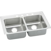 Elkay Lustertone 33" Drop In Double Basin Stainless Steel Kitchen Sink 1 Faucet Hole