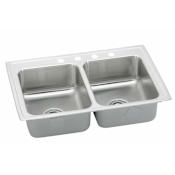 Elkay Pacemaker 33" Double Basin 20-Gauge Stainless Steel Kitchen Sink for Drop In Installations with 50/50 Split and SoundGuard Technology 1 Faucet Hole