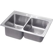 Elkay Gourmet 33" Double Basin 18-Gauge Stainless Steel Kitchen Sink for Drop In Installations with 50/50 Split - Perfect Drain Assemblies Included 1 Faucet Hole