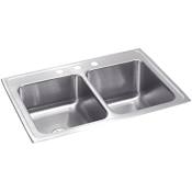 Elkay Gourmet 33" Double Basin 18-Gauge Stainless Steel Kitchen Sink for Drop In Installations with 50/50 Split - Perfect Drain Assemblies Included 3 Faucet Holes