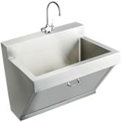 Elkay Wall Mounted Scrub Sink with Sensor Operated Faucet and Keyed Access Door Stainless Steel
