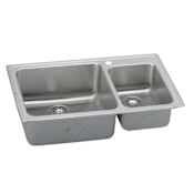 Elkay Gourmet Lustertone Stainless Steel 37" x 22" Double Basin Top Mount Kitchen Sink with 10" Depth 1 Faucet Hole