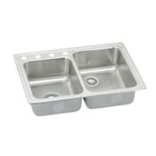 Elkay Gourmet Lustertone Stainless Steel 33" x 22" Double Basin Top Mount Kitchen Sink with Right Primary Bowl and 7-7/8" Depth Stainless Steel - 1 Faucet Hole