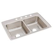 Elkay Gourmet Lustertone 33" Drop In Double Basin Stainless Steel Kitchen Sink with 4 Pre-Drilled Faucet Holes and Quick-Clip Mounting System Stainless Steel