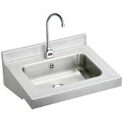 Elkay Stainless Steel 22" Wall Mount Single Bowl Bathroom Sink with 2.0 GPM Sensor Faucet, Mixing Valve and Connected Overflow Stainless Steel