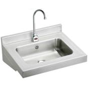 Elkay Stainless Steel 22" Wall Mount Single Bowl Bathroom Sink with 2.0 GPM Sensor Faucet, Anti-Scald Mixing Valve and Connected Overflow Stainless Steel