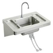 Elkay Wall Mount 16 Gauge Stainless Steel Surgeons Bathroom Sink with Spout, Foot Valve and Drain Fitting Stainless Steel