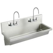 Elkay Wall Mount 14 Gauge Stainless Steel Two Station Handwash Sink with Commercial Faucets and Drain Fittings Stainless Steel