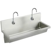 Elkay Wall Mount 14 Gauge Stainless Steel Two Station Handwash Sink with Two Sensor Faucets Stainless Steel