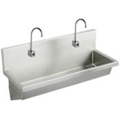 Elkay Wall Mount 14 Gauge Stainless Steel Two Station Handwash Sink with Two Sensor Faucets and Anti-Scald Mixing Valves Stainless Steel