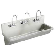 Elkay Wall Mount 14 Gauge Stainless Steel Three Station Handwash Sink with Three Faucets Stainless Steel