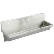 Elkay Wall Mount 14 Gauge Stainless Steel Four Station Handwash Sink with Four Faucet Holes Stainless Steel