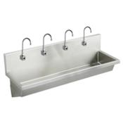 Elkay Wall Mount 14 Gauge Stainless Steel Four Station Handwash Sink with Four Sensor-Operated Faucets Stainless Steel