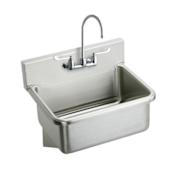 Elkay Wall Mount 14 Gauge Stainless Steel Scrub Sink with 4" Wrist Blade Handles, Commercial Faucet and Drain Fitting Stainless Steel