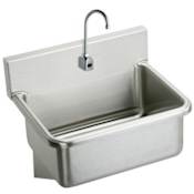 Elkay 31" Wall Mount 14 Gauge Stainless Steel Scrub Sink with 6" Backsplash, Sensor-Operated Faucet and Drain Fitting Stainless Steel