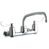 Elkay ADA 8" Centerset Wall Mount Food Service Faucet with 10" Reach Arc Tube Spout and 4" Blade Handles Chrome