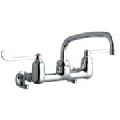 Elkay 8" Centerset Wall Mount Food Service Faucet with 10" Reach Arc Tube Spout and 6" Blade Handles Chrome