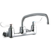 Elkay ADA 8" Centerset Wall Mount Food Service Faucet with 12" Reach Arc Tube Spout and 4" Blade Handles Chrome
