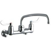 Elkay 8" Centerset Wall Mount Food Service Faucet with 12" Reach Arc Tube Spout and 4" Blade Handles Chrome