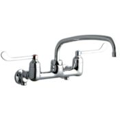 Elkay 8" Centerset Wall Mount Food Service Faucet with 12" Reach Arc Tube Spout and 6" Blade Handles Chrome