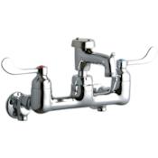 Elkay 8" Centerset Wall Mount Service Sink Faucet with Bucket Hook and 4" Blade Handles Chrome