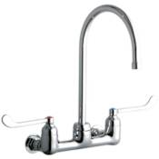 Elkay ADA 8" Centerset Wall Mount Service Sink Faucet with 8" Reach Gooseneck Spout and 6" Blade Handles Chrome