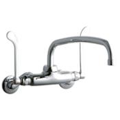 Elkay ADA 3"-8" Adjustable Centers Wall Mount Food Service Faucet with 12" Reach Arc Tube Spout and 6" Blade Handles Chrome
