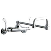 Elkay ADA 3"-8" Adjustable Centers Wall Mount Food Service Faucet with 19-1/2" Reach Double Swing Spout and 4" Blade Handles Chrome