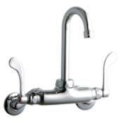 Elkay ADA 3"-8" Adjustable Centers Wall Mount Food Service Faucet with 3-5/8" Reach Gooseneck Spout and 4" Blade Handles Chrome