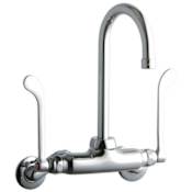 Elkay ADA 3"-8" Adjustable Centers Wall Mount Food Service Faucet with 5-1/8" Reach Gooseneck Spout and 6" Blade Handles Chrome