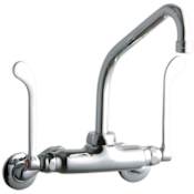 Elkay ADA 3"-8" Adjustable Centers Wall Mount Food Service Faucet with 8" Reach High Arc Spout and 6" Blade Handles Chrome