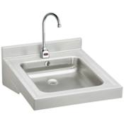 Elkay Stainless Steel 23" Single Basin Wheelchair Wash-Up Bathroom Sink Package with Overflow, 2.0 GPM Sensor Faucet and Anti-Scald Mixing Valve Stainless Steel