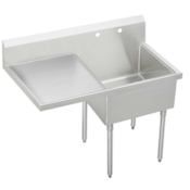 Elkay Weldbilt Stainless Steel 49-1/2" Floor Mount Single Bowl Food Service Scullery Sink with Left Side Drain Board and One Faucet Hole Stainless Steel