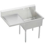 Elkay Weldbilt Stainless Steel 61-1/2" Floor Mount Single Bowl Food Service Scullery Sink with Left Side Drain Board and Two Faucet Holes Stainless Steel