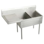Elkay Weldbilt Stainless Steel 55-1/2" Floor Mount Double Bowl Food Service Scullery Sink with Left Side Drain Board and Two Faucet Holes Stainless Steel