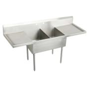Elkay Weldbilt Stainless Steel 78" Floor Mount Double Bowl Food Service Scullery Sink with Left and Right Drain Board and Four Faucet Holes Stainless Steel