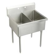 Elkay Weldbilt Stainless Steel 39" Floor Mount Double Bowl Food Service Scullery Sink with Two Faucet Holes Stainless Steel