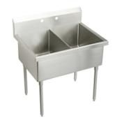 Elkay Weldbilt Stainless Steel 45" Floor Mount Double Bowl Food Service Scullery Sink with Two Faucet Holes Stainless Steel