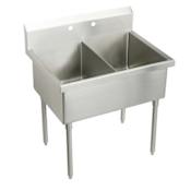 Elkay Weldbilt Stainless Steel 51" Floor Mount Double Bowl Food Service Scullery Sink with Four Faucet Holes Stainless Steel