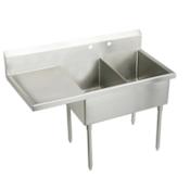 Elkay Weldbilt Stainless Steel 73-1/2" Floor Mount Double Bowl Food Service Scullery Sink with Left Side Drain Board and Two Faucet Holes Stainless Steel